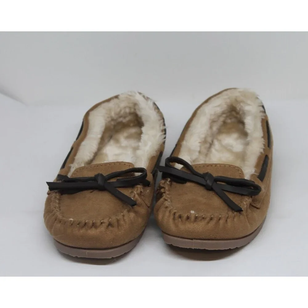 Airwalk Kids Suede Moccasin Slippers Faux Fur Lining Girls Size 12